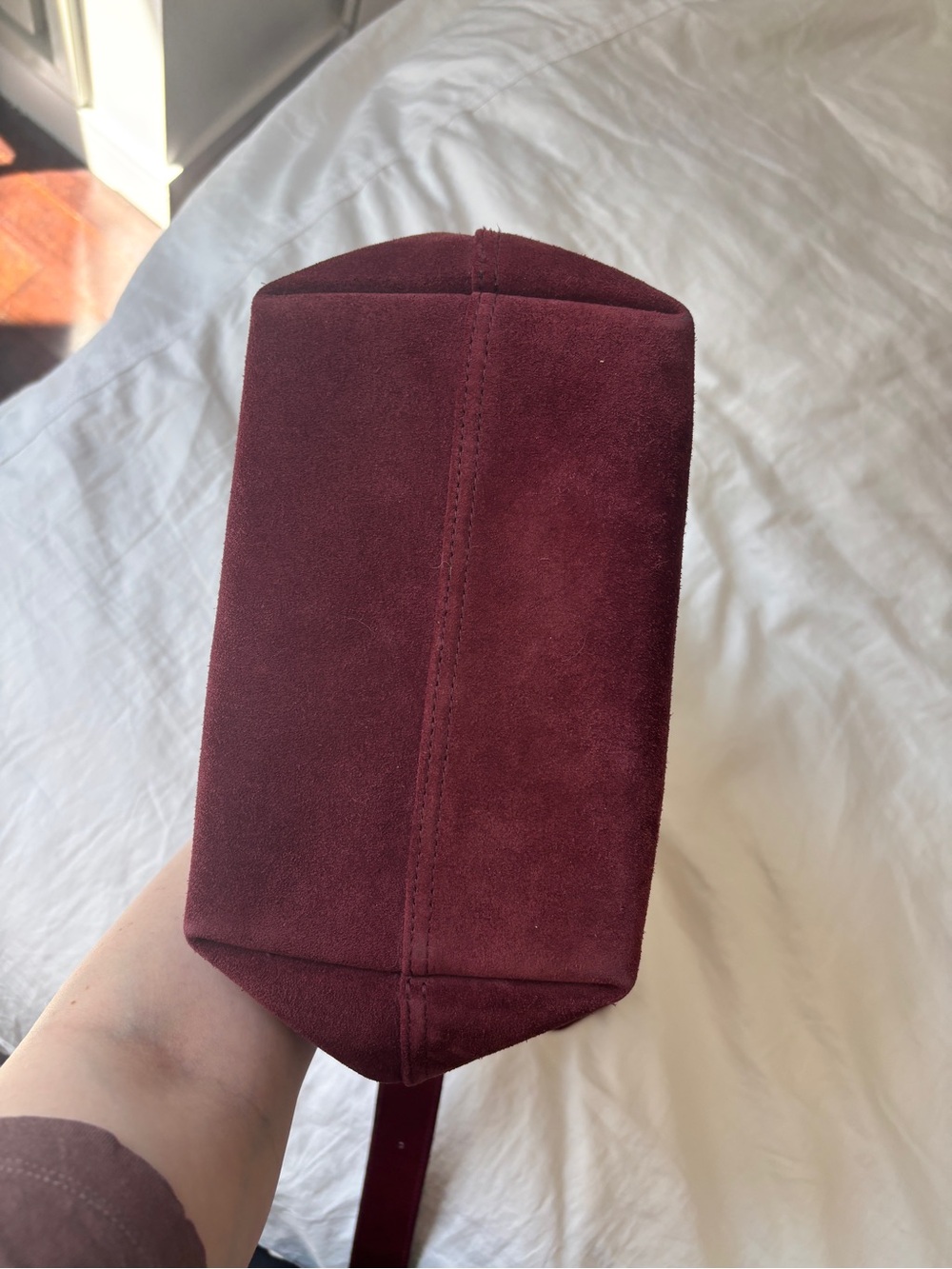 Suede Bucket Shoulder Bag in Burgundy - Picture 7 of 9